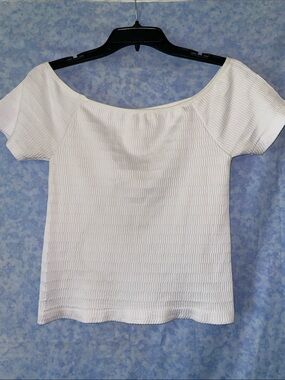 White Textured Off-Shoulder Top